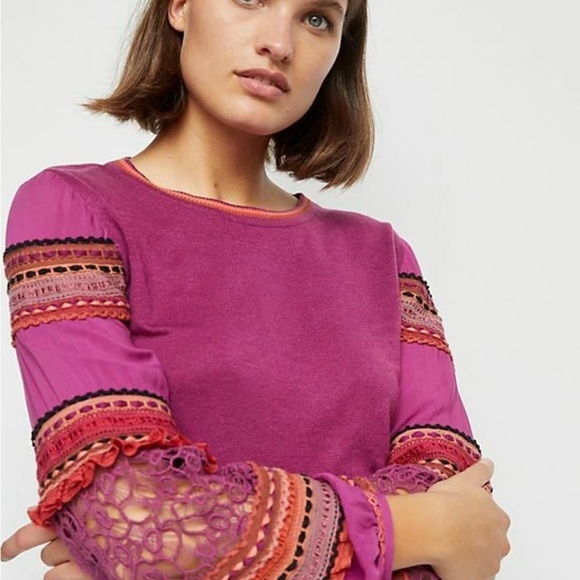 Anthropologie Emeryl Lace Bl-nk Puff Sweater Top - Picture 7 of 8